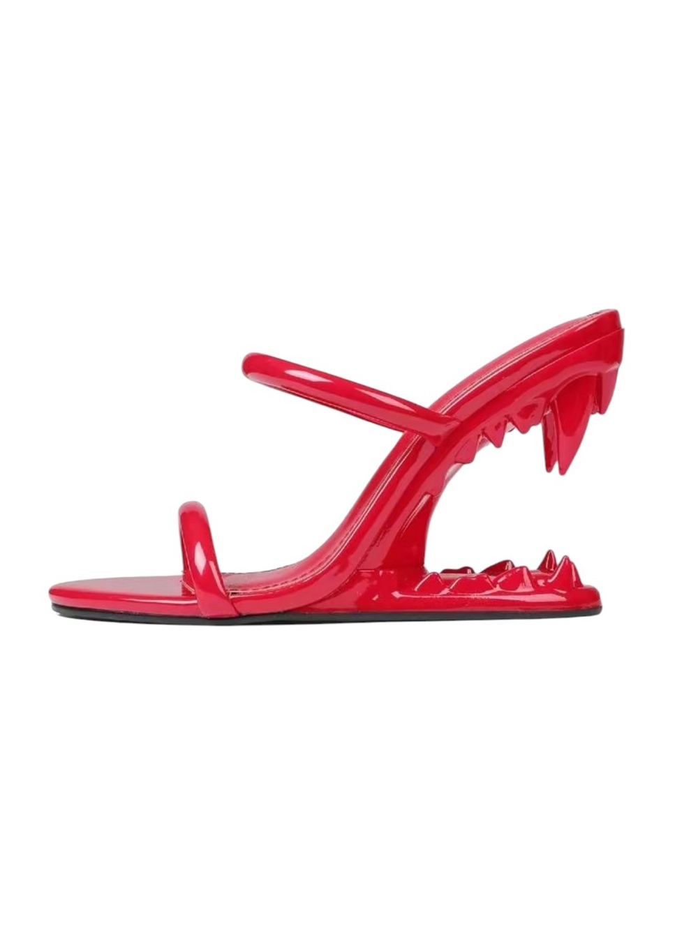 Red Patent Shark-Tooth Heel Sandal
